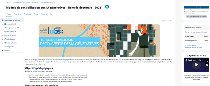 Capture écran module de sensibilisation IA génératives doctorat